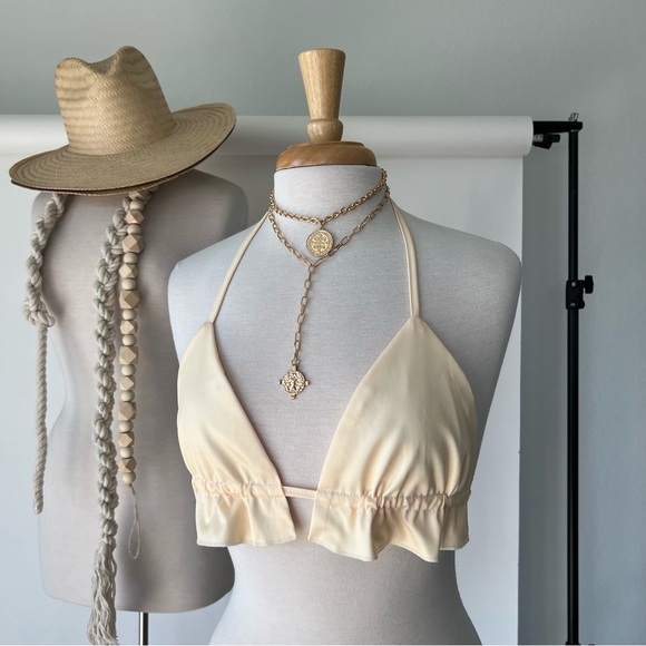 EGGSHELL CREAM DAINTY HALTER TOP - Picture 5 of 5